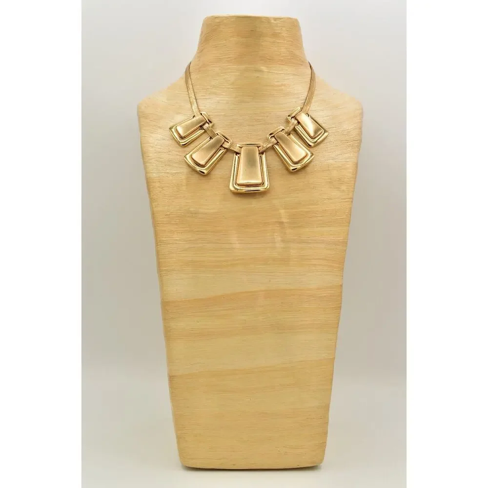 Brighton Collar Necklace Chunky Gold Bib Shiny Brushed Matte Heavy Signed BinBL